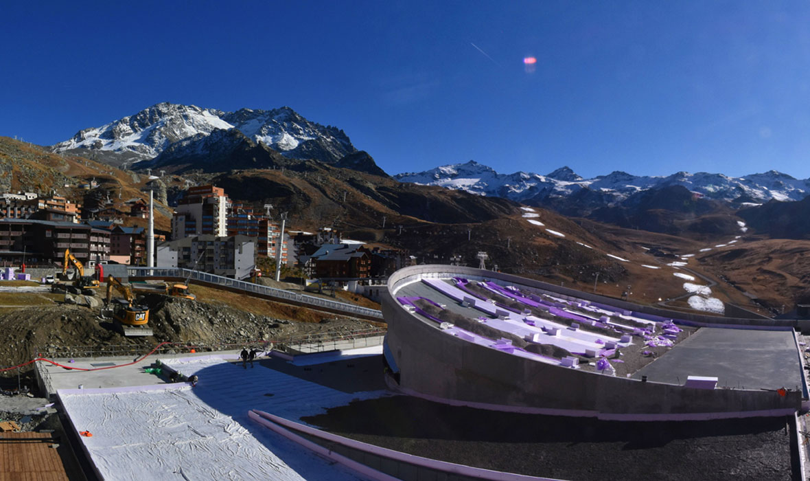 An inverted roof becomes a ski slope - Val Thorens sports center gets a spectacular new facelift for its 50th anniversary