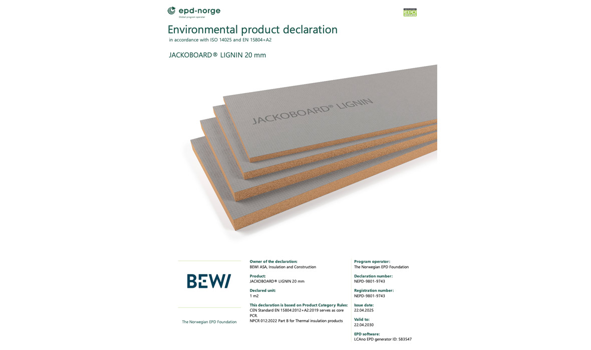 JACKOBOARD® LIGNIN receives Environmental Product Declaration (EPD)