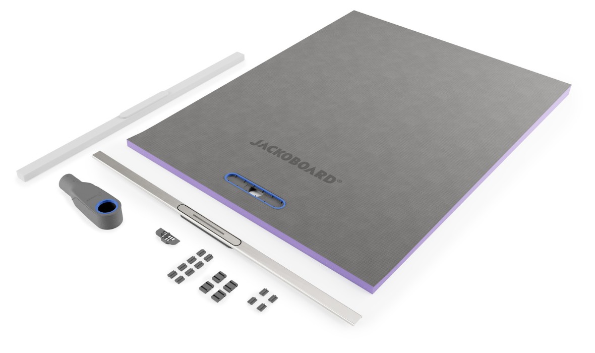 JACKOBOARD® Aqua Color&Cut: Tileable Shower Element with a Shortenable Stainless Steel Channel in Attractive Colours and a Slim
